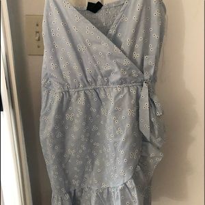 Blue daisy ruffled romper dress